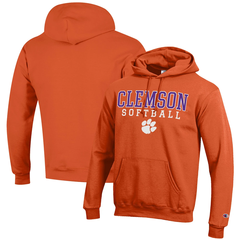 Men's Champion Orange Clemson Tigers Softball Stack Pullover Hoodie