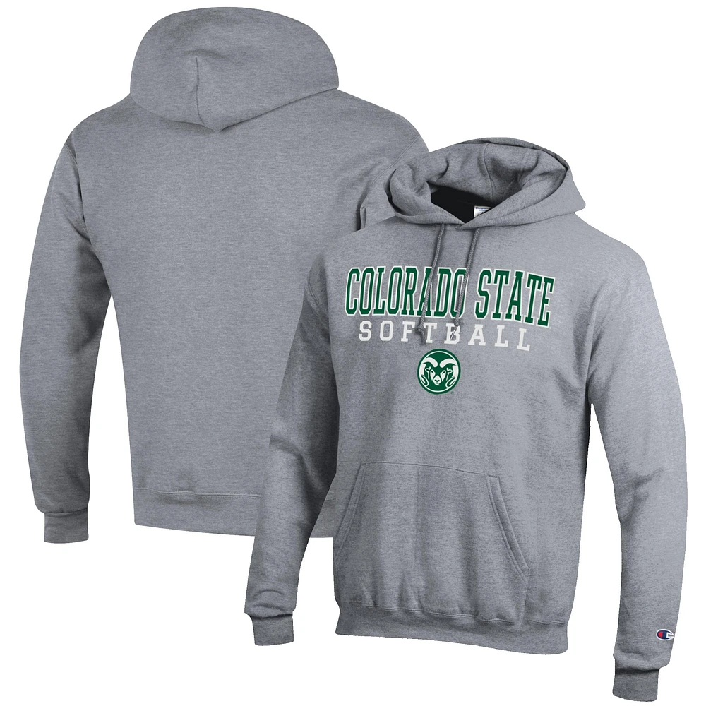 Men's Champion Gray Colorado State Rams Softball Stack Pullover Hoodie