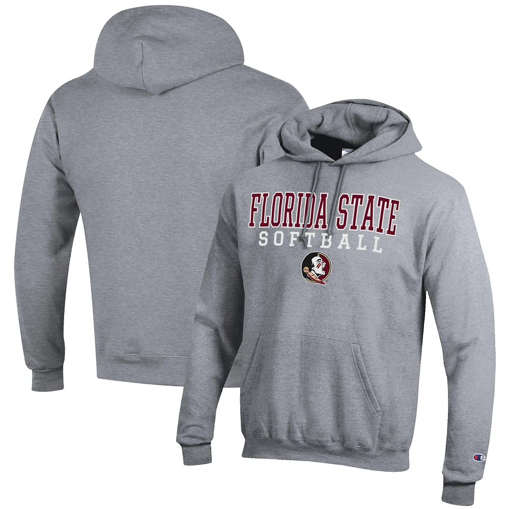 Men's Champion Gray Florida State Seminoles Softball Stack Pullover Hoodie