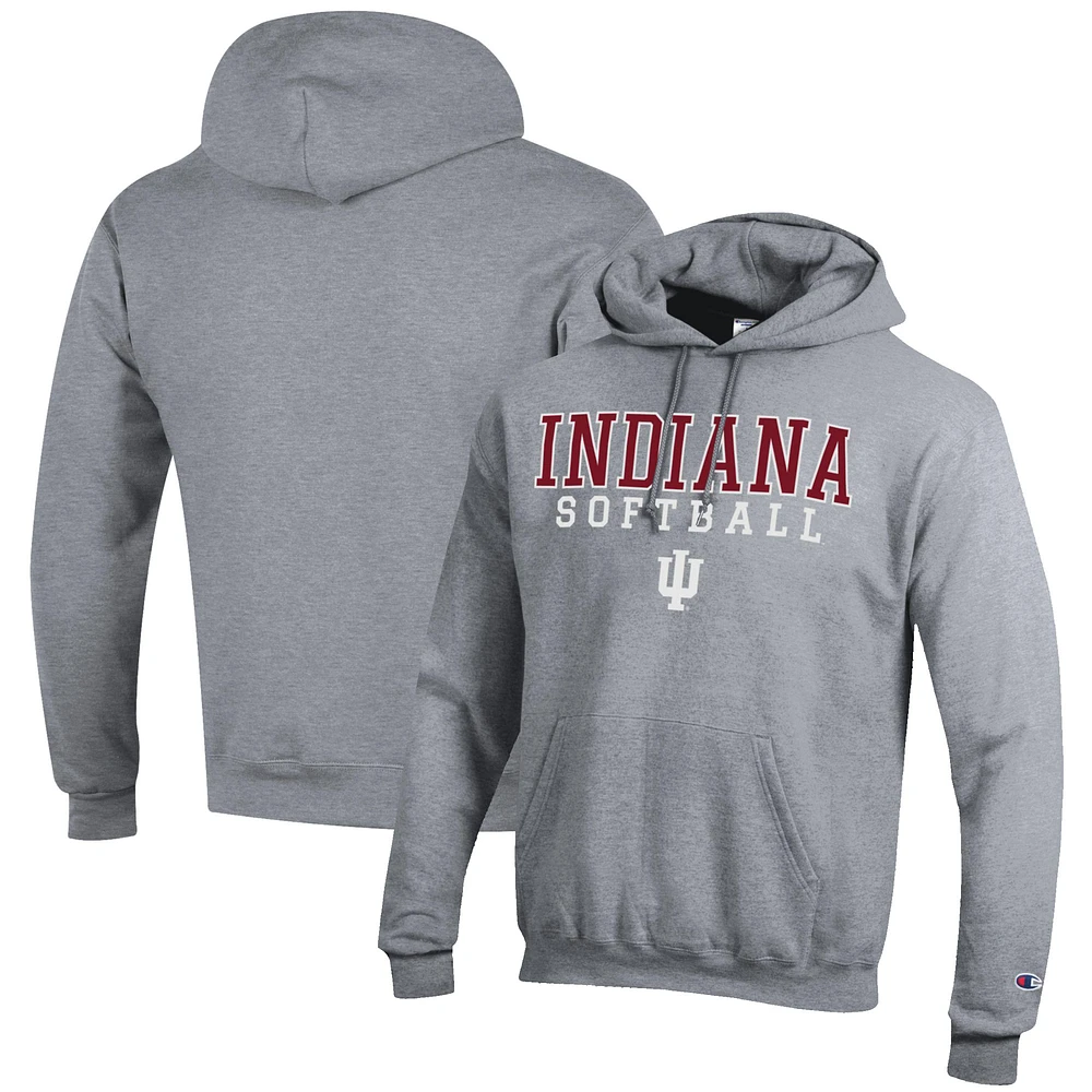 Men's Champion Gray Indiana Hoosiers Softball Stack Pullover Hoodie