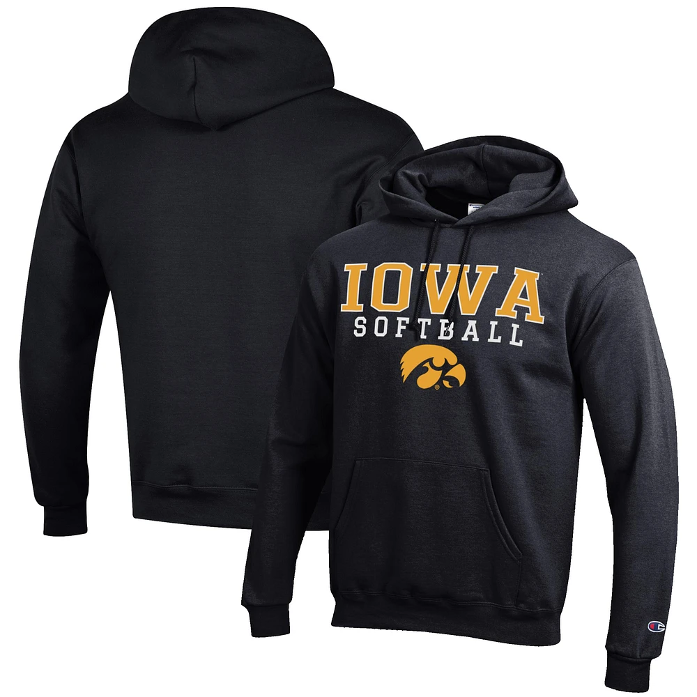 Men's Champion Black Iowa Hawkeyes Softball Stack Pullover Hoodie