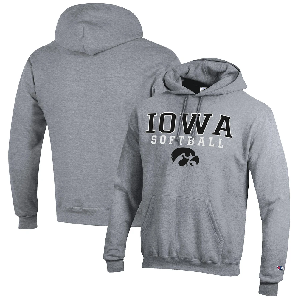 Men's Champion Gray Iowa Hawkeyes Softball Stack Pullover Hoodie