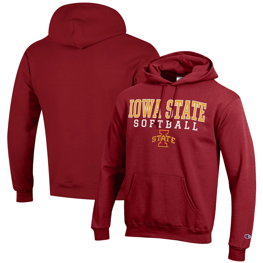 Men's Champion Cardinal Iowa State Cyclones Softball Stack Pullover Hoodie