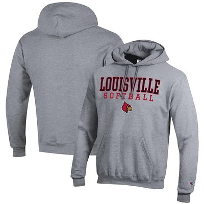 Men's Champion Gray Louisville Cardinals Softball Stack Pullover Hoodie