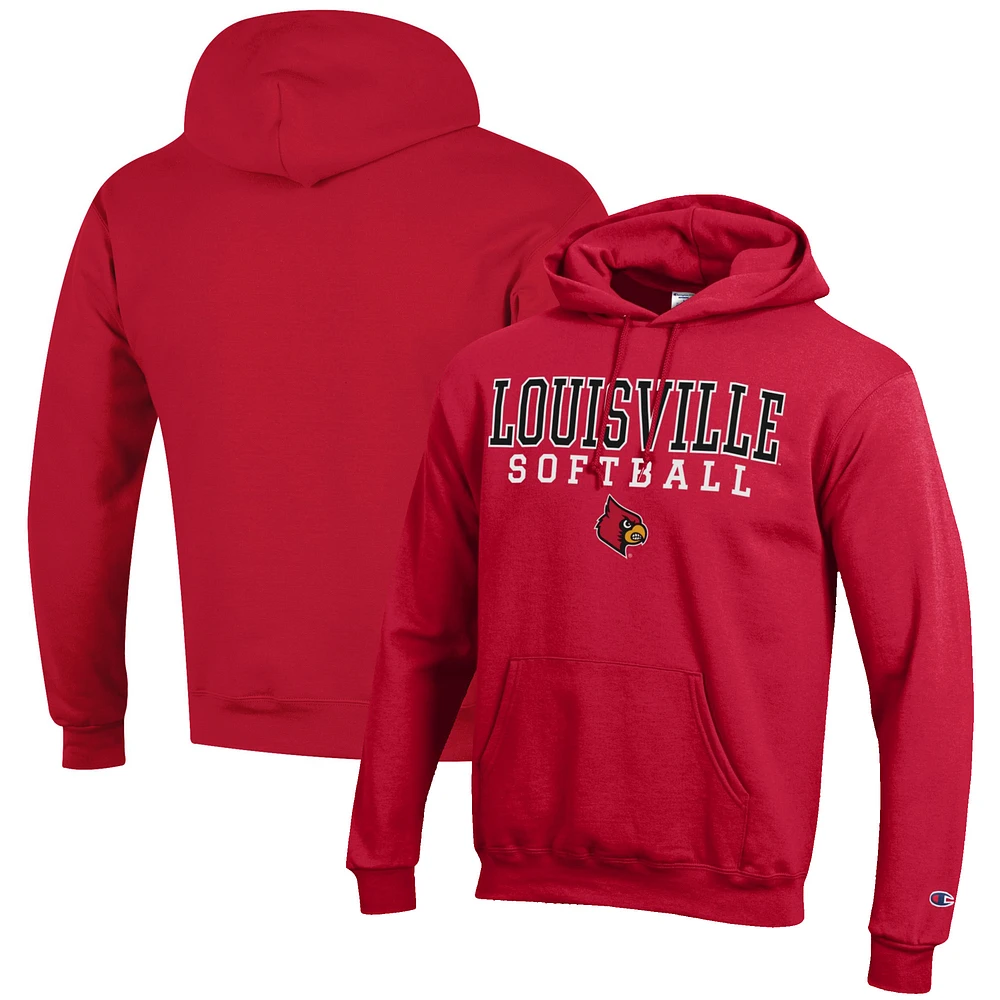 Men's Champion Red Louisville Cardinals Softball Stack Pullover Hoodie
