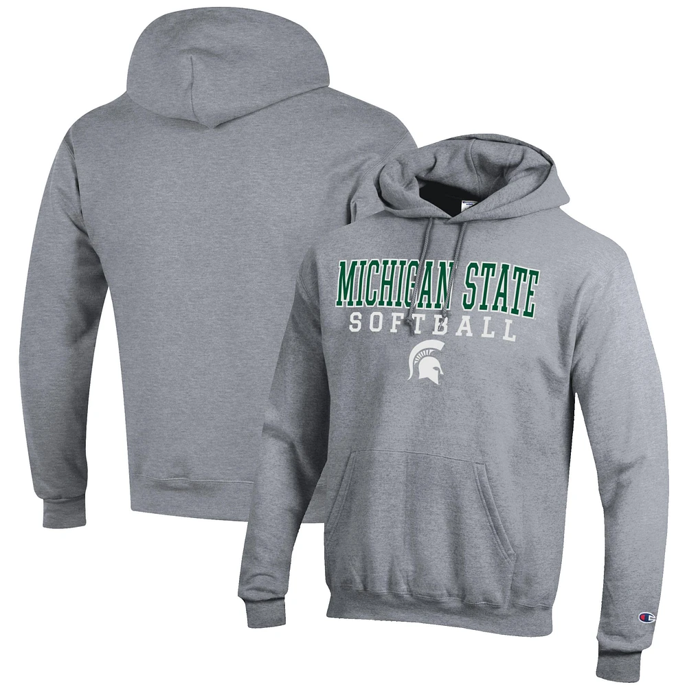 Men's Champion Gray Michigan State Spartans Softball Stack Pullover Hoodie