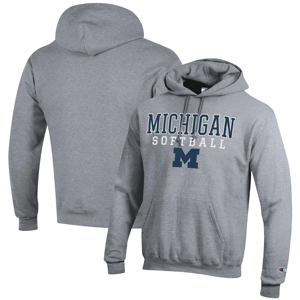 Men's Champion Gray Michigan Wolverines Softball Stack Pullover Hoodie