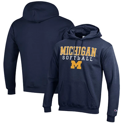 Men's Champion Navy Michigan Wolverines Softball Stack Pullover Hoodie