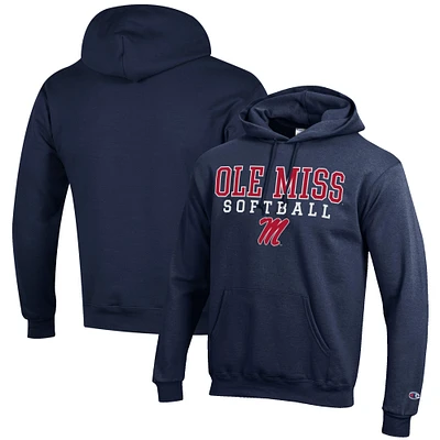 Men's Champion Navy Ole Miss Rebels Softball Stack Pullover Hoodie