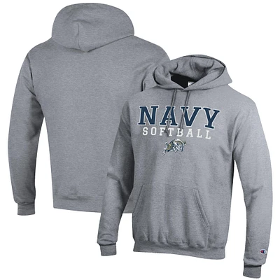 Men's Champion Gray Navy Midshipmen Softball Stack Pullover Hoodie