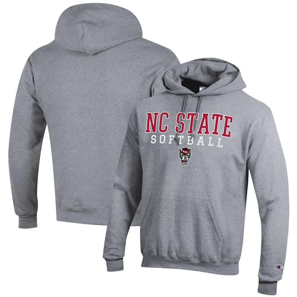Men's Champion Gray NC State Wolfpack Softball Stack Pullover Hoodie