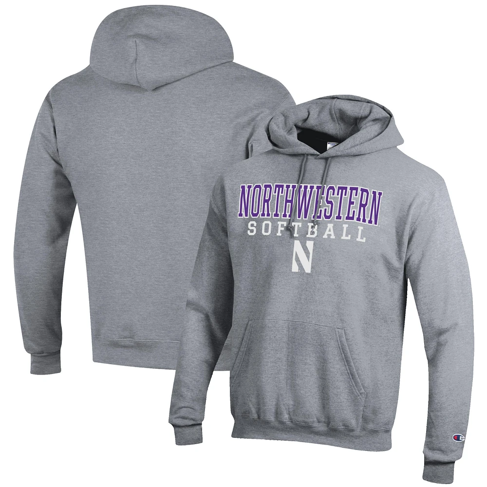Men's Champion Gray Northwestern Wildcats Softball Stack Pullover Hoodie