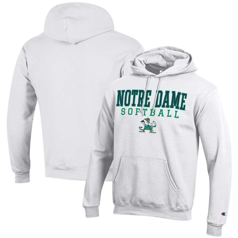 Men's Champion White Notre Dame Fighting Irish Softball Stack Pullover Hoodie