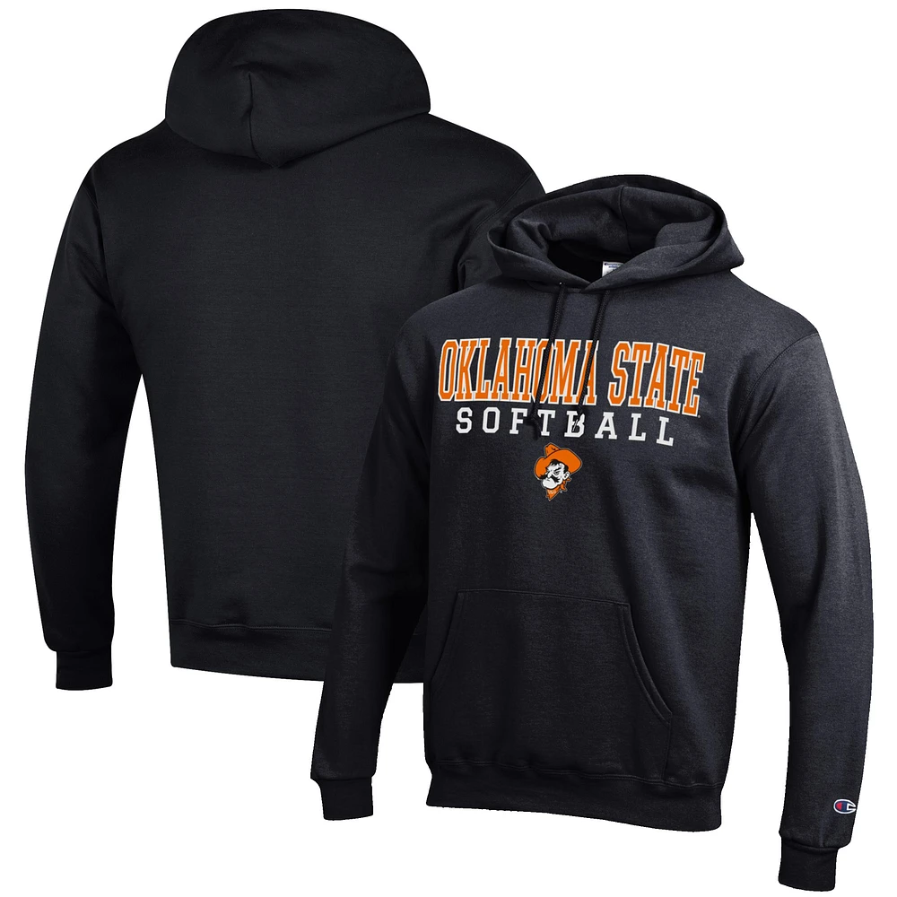 Men's Champion Black Oklahoma State Cowboys Softball Stack Pullover Hoodie