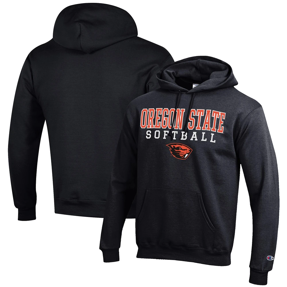 Men's Champion Black Oregon State Beavers Softball Stack Pullover Hoodie