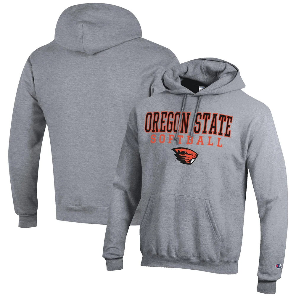 Men's Champion Gray Oregon State Beavers Softball Stack Pullover Hoodie