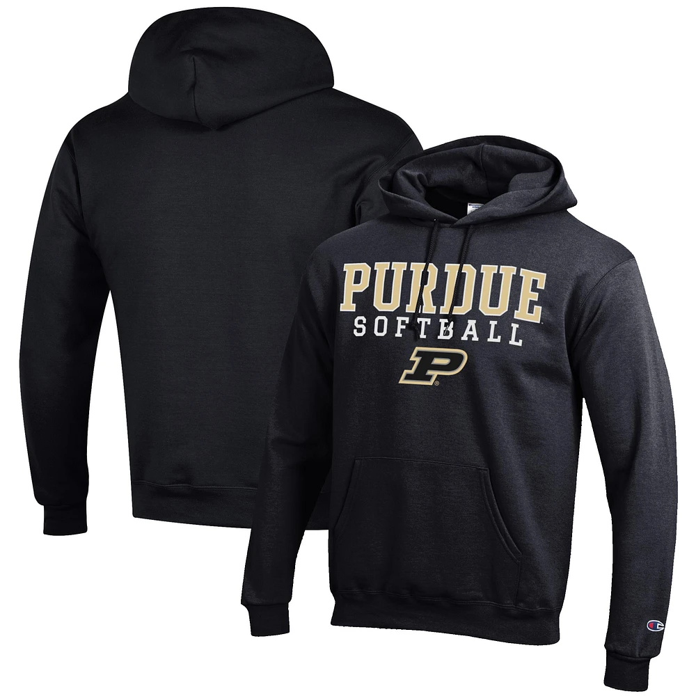 Men's Champion Black Purdue Boilermakers Softball Stack Pullover Hoodie