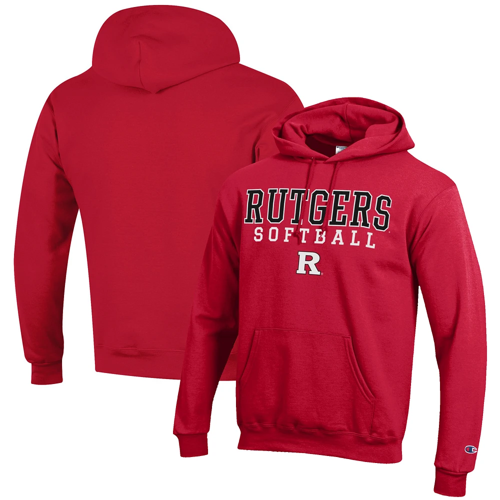 Men's Champion Scarlet Rutgers Knights Softball Stack Pullover Hoodie