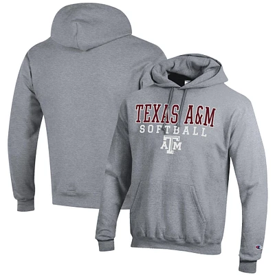 Men's Champion Gray Texas A&M Aggies Softball Stack Pullover Hoodie