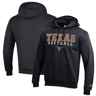 Men's Champion Black Texas Longhorns Softball Stack Pullover Hoodie