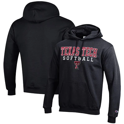 Men's Champion Black Texas Tech Red Raiders Softball Stack Pullover Hoodie