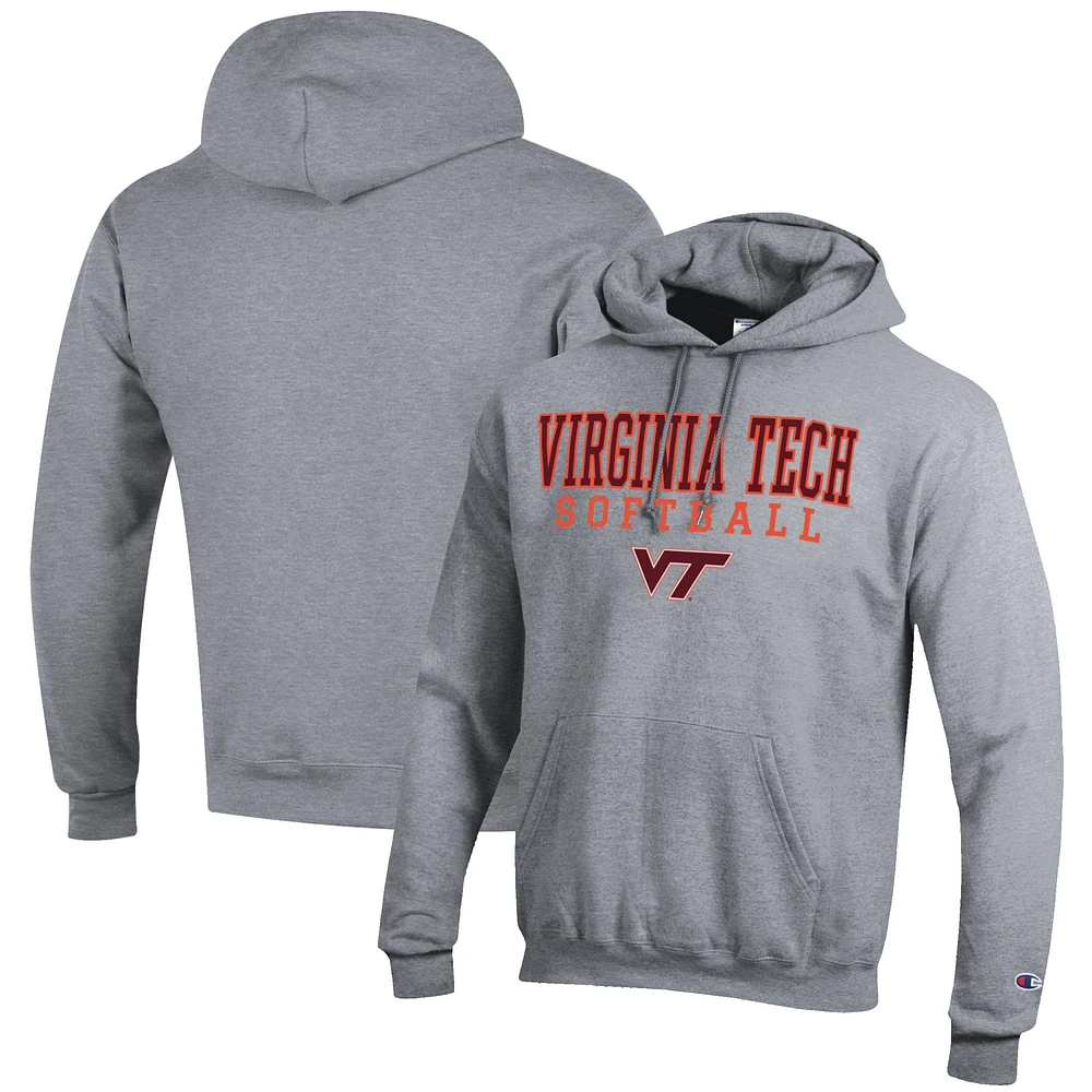 Men's Champion Gray Virginia Tech Hokies Softball Stack Pullover Hoodie