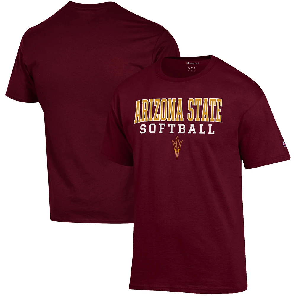 Men's Champion Maroon Arizona State Sun Devils Softball Stack T-Shirt