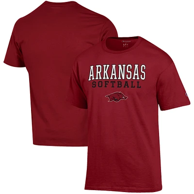 Men's Champion Cardinal Arkansas Razorbacks Softball Stack T-Shirt