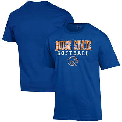 Men's Champion Royal Boise State Broncos Softball Stack T-Shirt