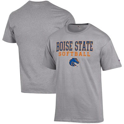 Men's Champion Gray Boise State Broncos Softball Stack T-Shirt
