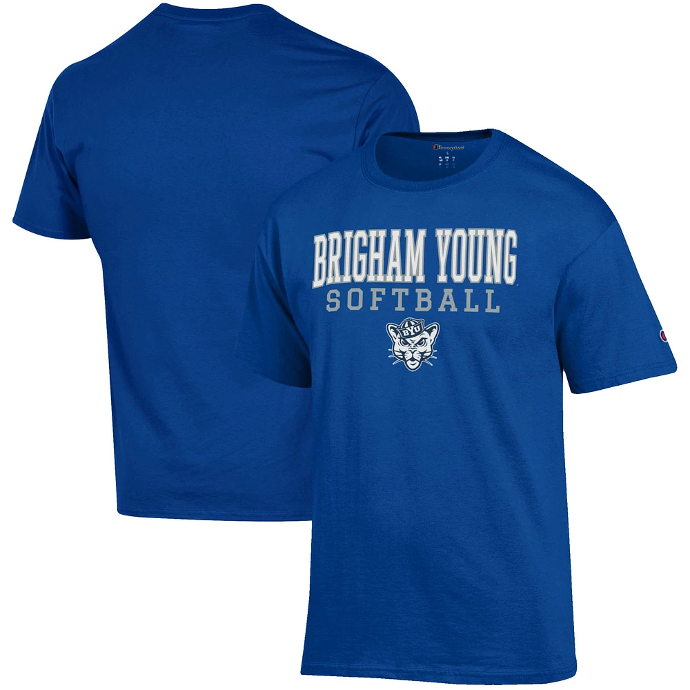 Men's Champion Royal BYU Cougars Softball Stack T-Shirt