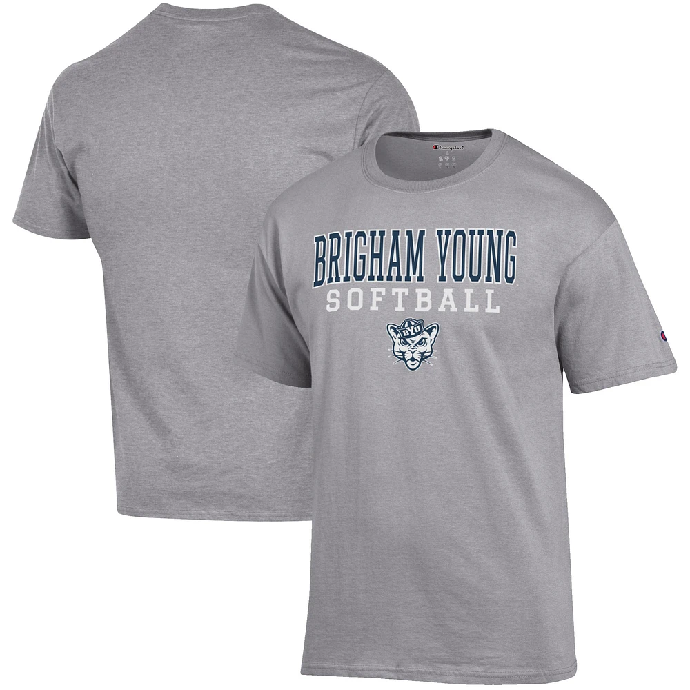 Men's Champion Gray BYU Cougars Softball Stack T-Shirt