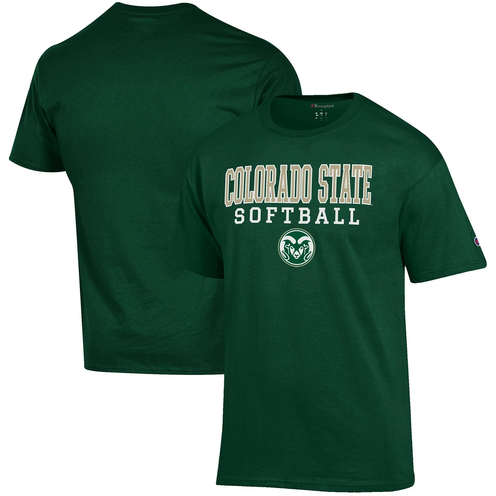 Men's Champion Green Colorado State Rams Softball Stack T-Shirt