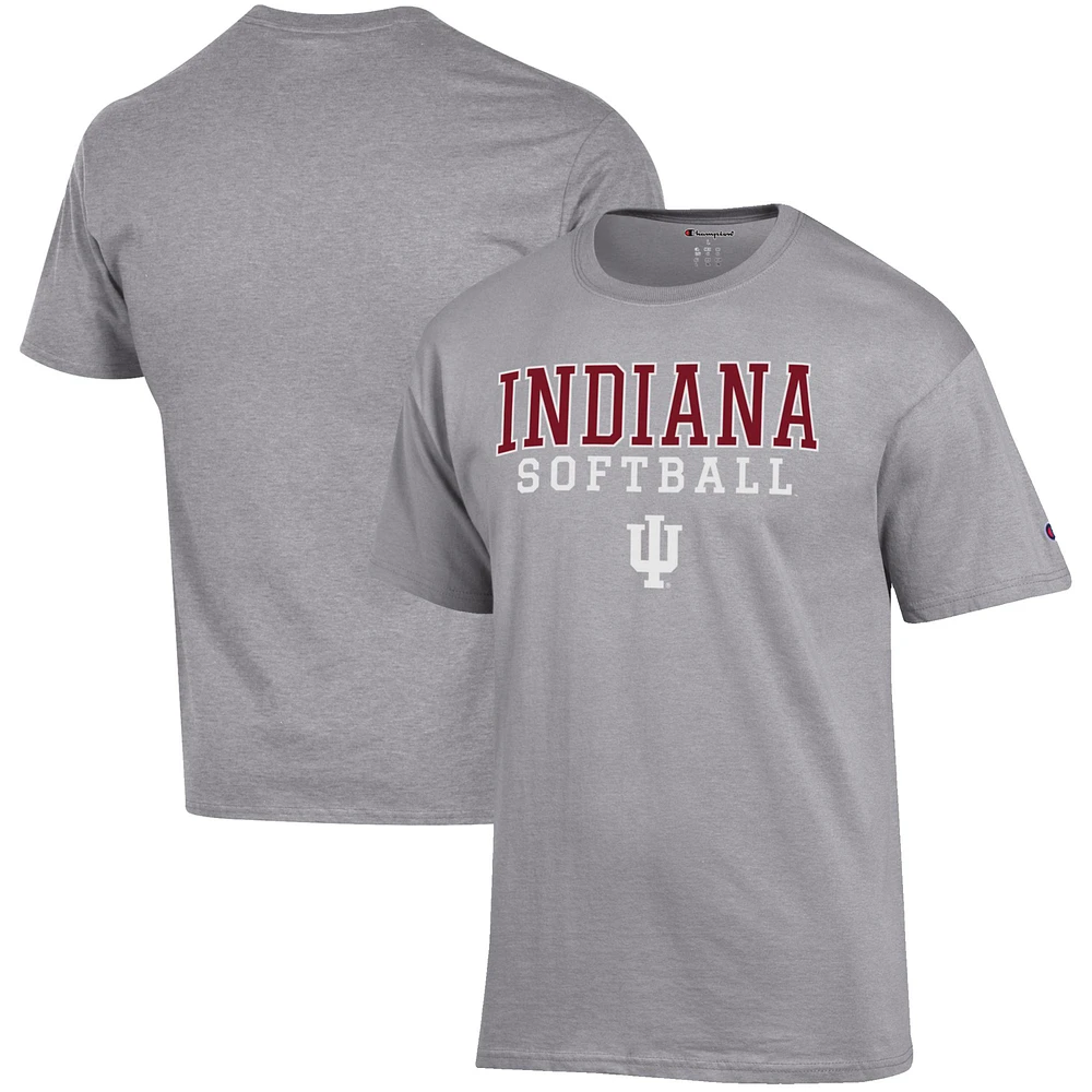 Men's Champion Gray Indiana Hoosiers Softball Stack T-Shirt