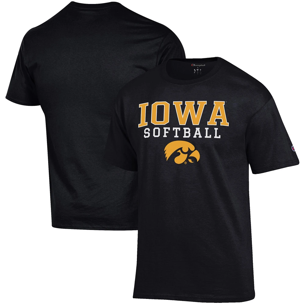 Men's Champion Black Iowa Hawkeyes Softball Stack T-Shirt