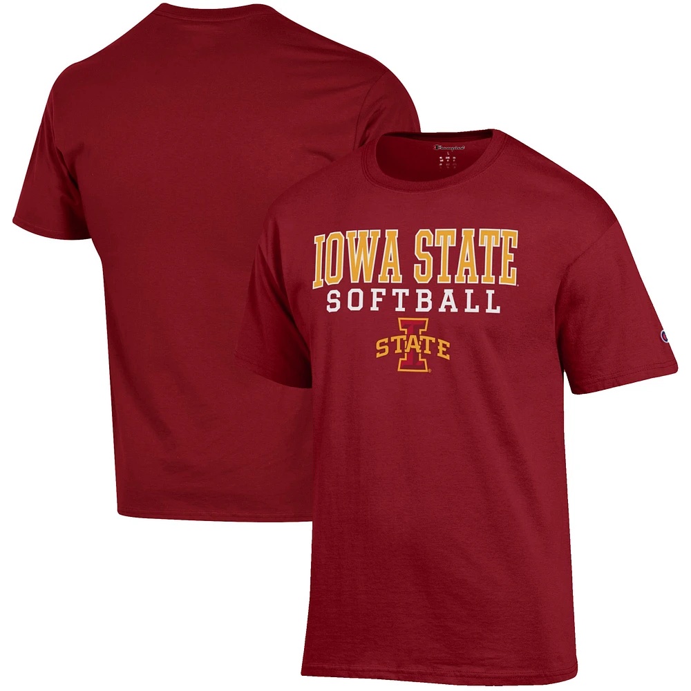 Men's Champion Cardinal Iowa State Cyclones Softball Stack T-Shirt