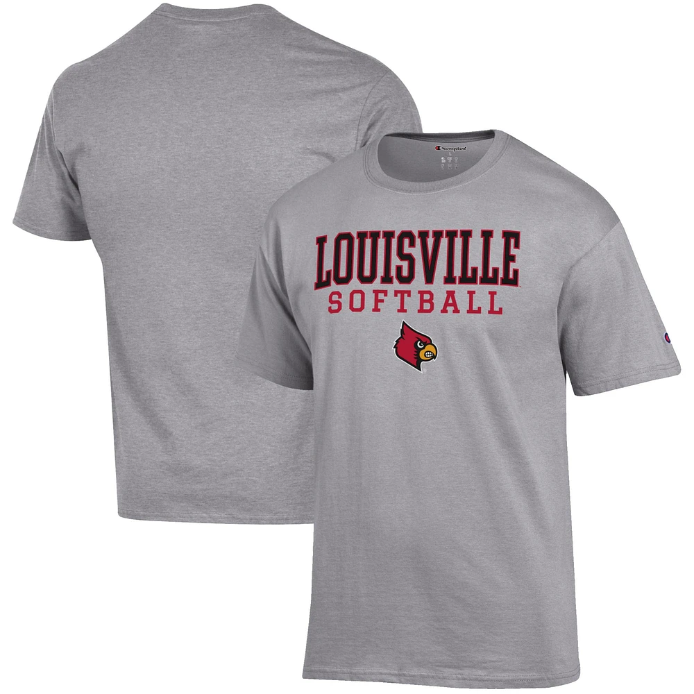 Men's Champion Gray Louisville Cardinals Softball Stack T-Shirt