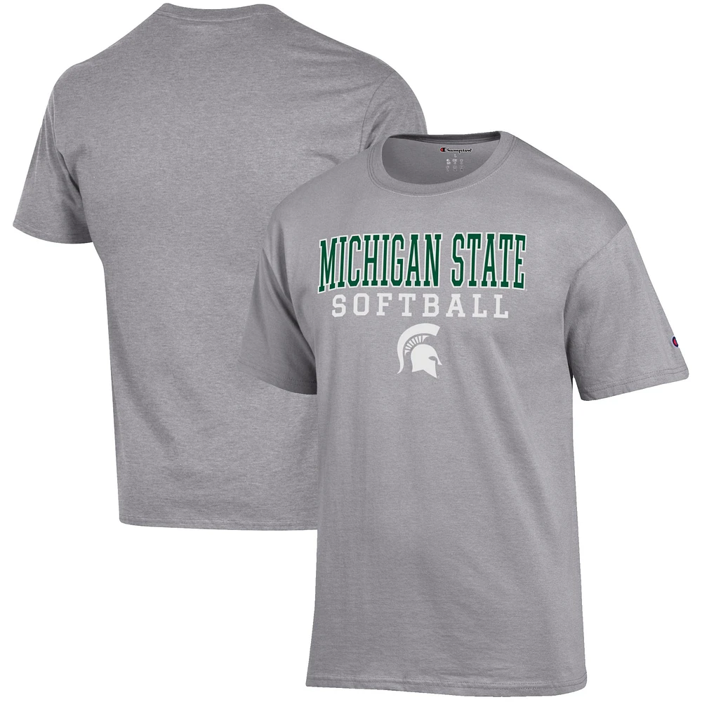 Men's Champion Gray Michigan State Spartans Softball Stack T-Shirt