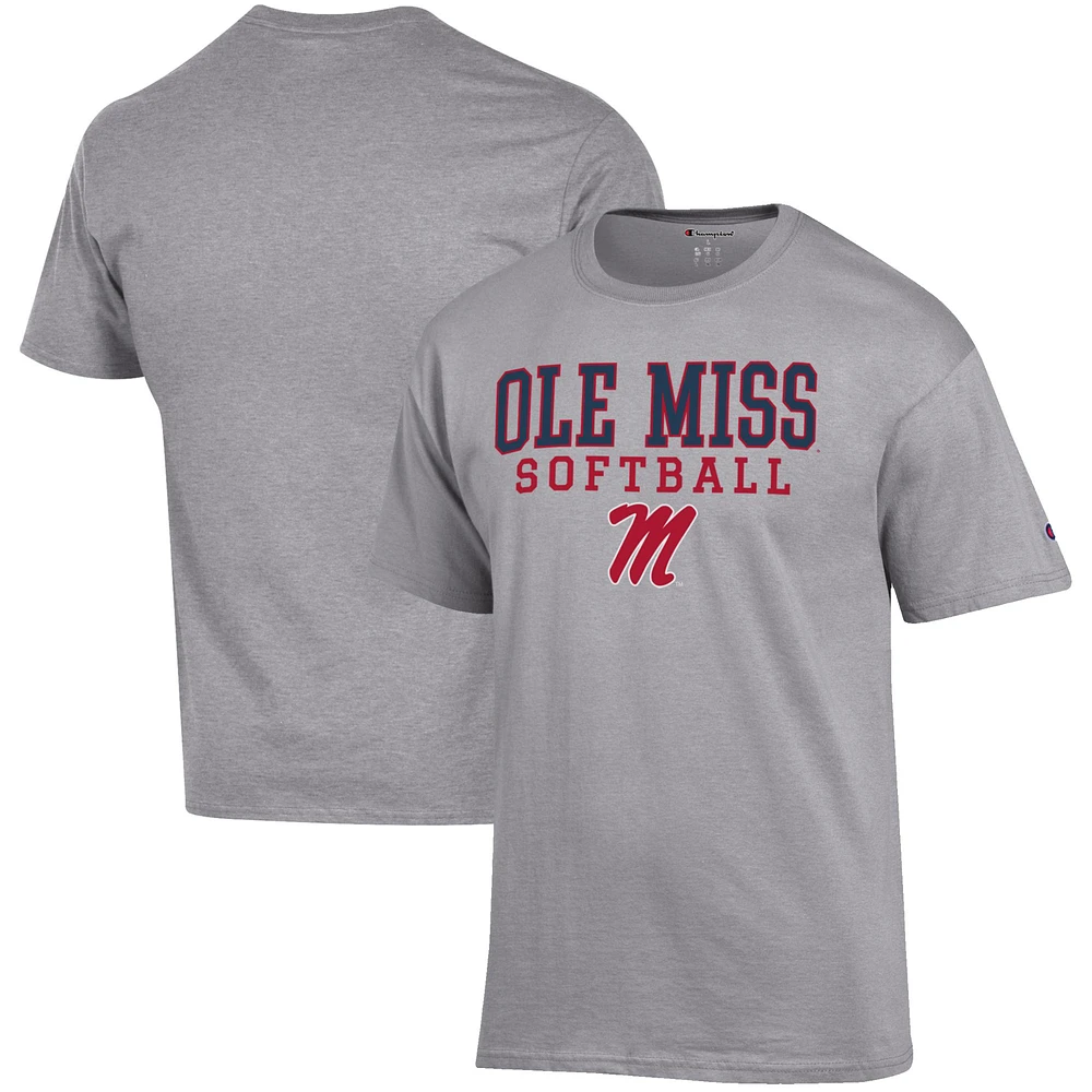 Men's Champion Gray Ole Miss Rebels Softball Stack T-Shirt