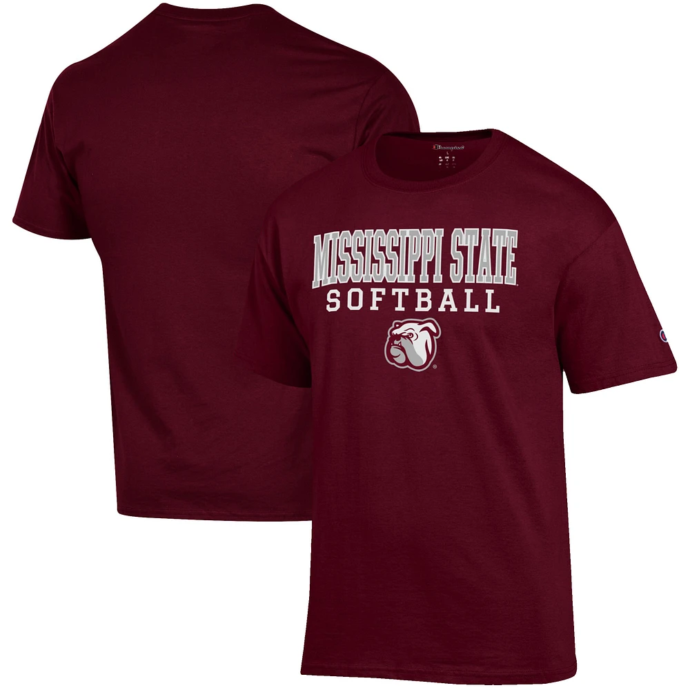 Men's Champion Maroon Mississippi State Bulldogs Softball Stack T-Shirt