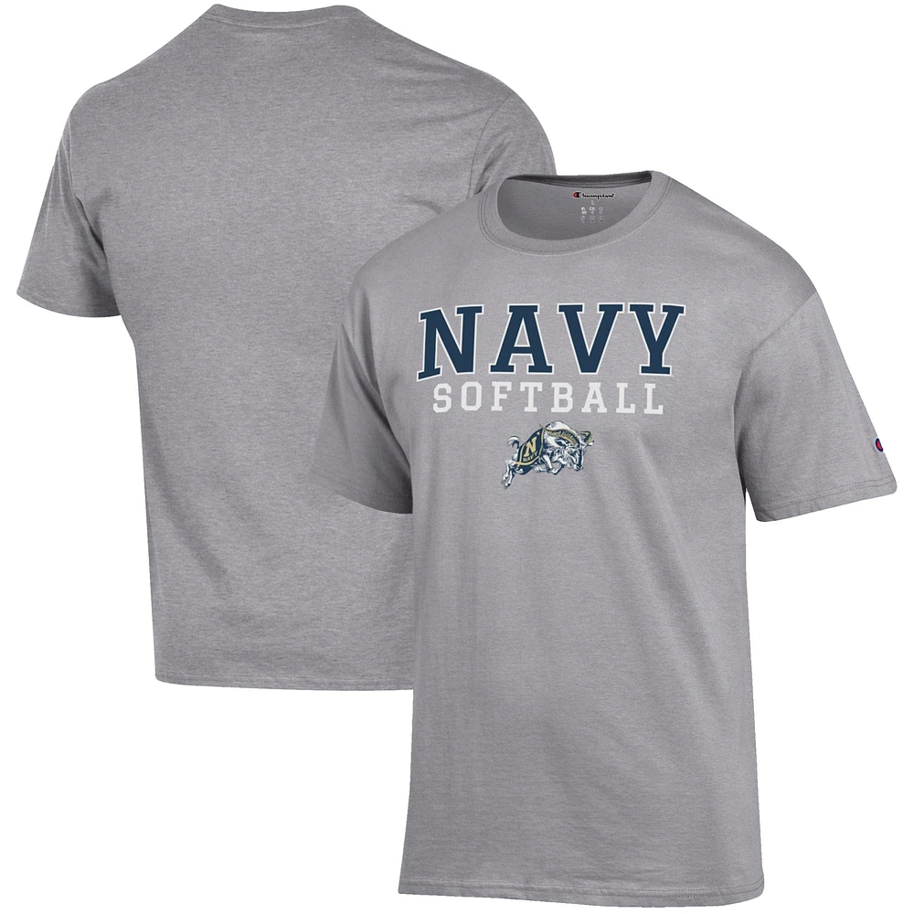 Men's Champion Gray Navy Midshipmen Softball Stack T-Shirt