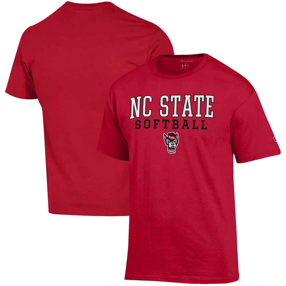 Men's Champion Red NC State Wolfpack Softball Stack T-Shirt