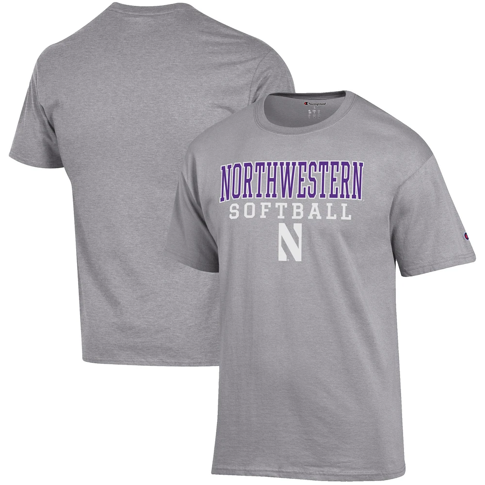 Men's Champion Gray Northwestern Wildcats Softball Stack T-Shirt