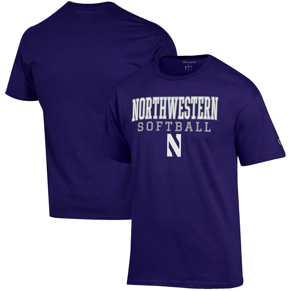Men's Champion Purple Northwestern Wildcats Softball Stack T-Shirt