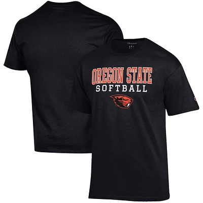 Men's Champion Black Oregon State Beavers Softball Stack T-Shirt
