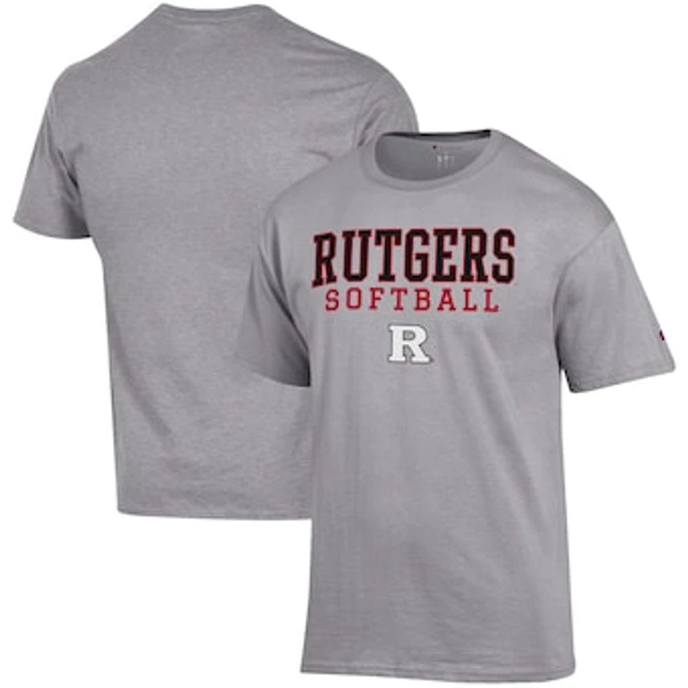 Men's Champion Gray Rutgers Scarlet Knights Softball Stack T-Shirt
