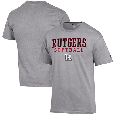 Men's Champion Gray Rutgers Scarlet Knights Softball Stack T-Shirt