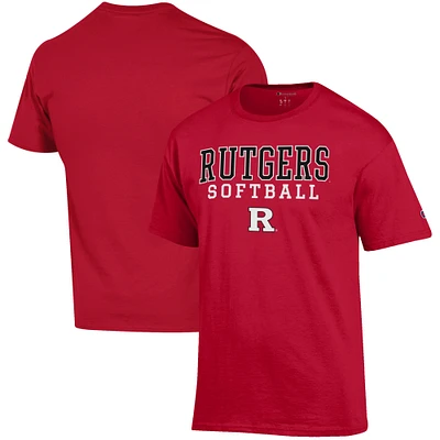 Men's Champion Scarlet Rutgers Knights Softball Stack T-Shirt