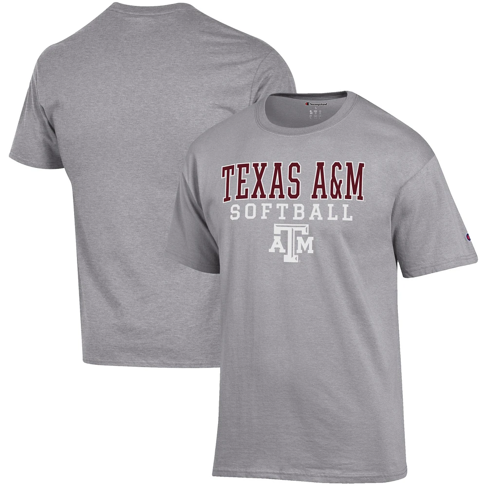 Men's Champion Gray Texas A&M Aggies Softball Stack T-Shirt