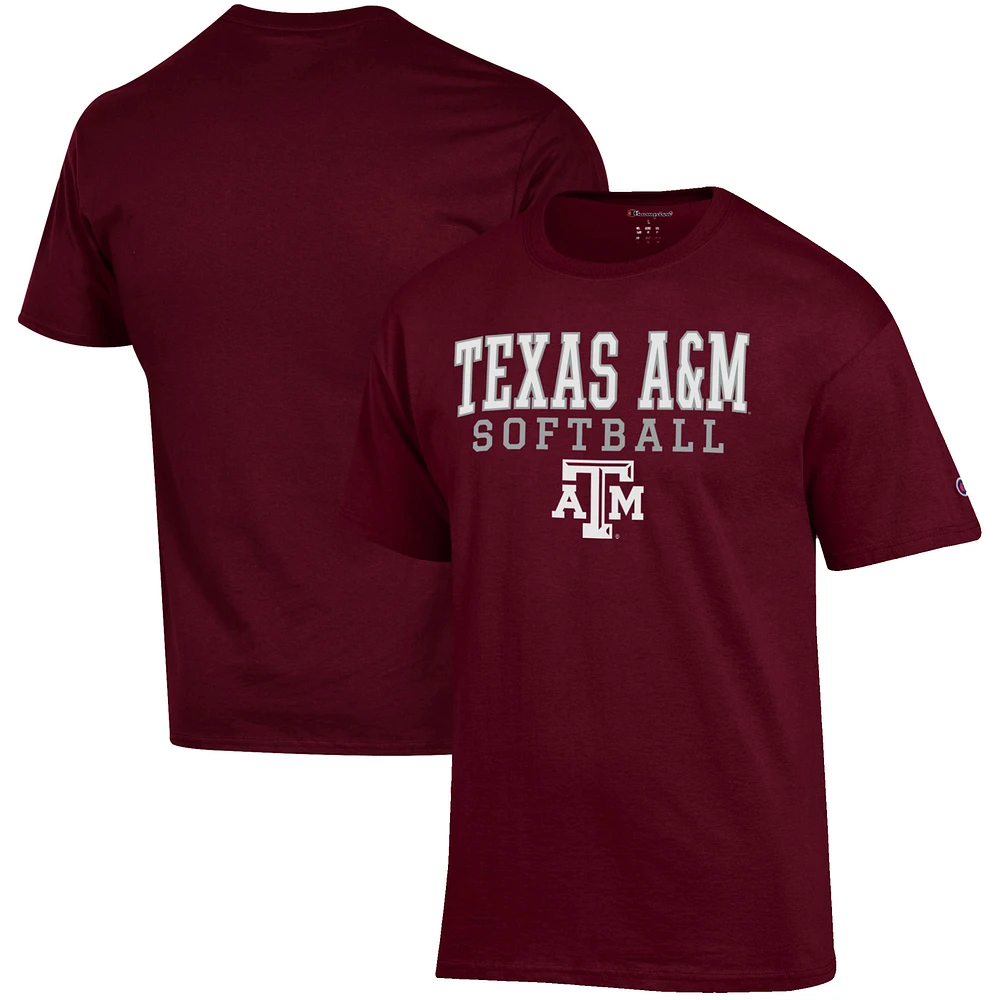 Men's Champion Maroon Texas A&M Aggies Softball Stack T-Shirt